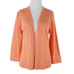 IB Diffusion $25 Sz L Peach Open Knit Perforated Acrylic Cardigan